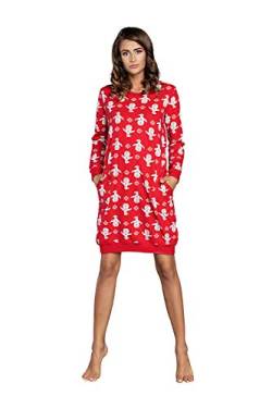 Italian Fashion IF Damen warme Nachthemd Nachtwäsche aus Baumwolle Rundhals Lässige Schlafhemd Sleepshirt Sleepwear Schlafanzug Model Herbst und Winter 2021 (M, Rot) von Italian Fashion IF