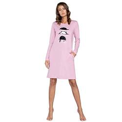 Italian Fashion Damen warme Nachthemd Nachtwäsche aus Baumwolle Rundhals Lässige Schlafhemd Sleepshirt Sleepwear Schlafanzug Model Herbst und Winter 2021 (XL, Rosa) von Italian Fashion