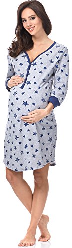 Italian Fashion IF Nachthemd Damen Geburt Stillnachthemd Mutterschaft Schwangerschaft Nachtwäsche Umstandsmode mit Durchgehender Knopfleiste geburtshemd für Schwangere von Italian Fashion IF