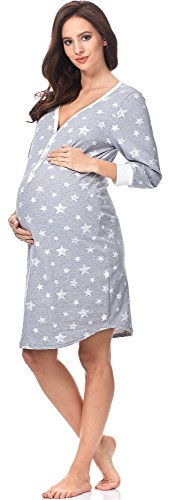 Italian Fashion IF Nachthemd Damen Geburt Stillnachthemd Mutterschaft Schwangerschaft Nachtwäsche Umstandsmode mit Durchgehender Knopfleiste geburtshemd für Schwangere von Italian Fashion IF