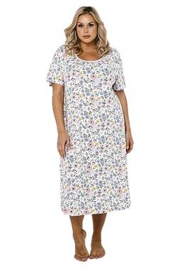 Italian Fashion IF Nilda Damen langes Nachthemd Kurzarm aus 100% Baumwolle,weiß mit Blumen, Gr. XL von Italian Fashion