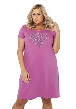 Italian Fashion IF Ontega Damen kurzes Nachthemd Kurzarm aus 100% Baumwolle,rosa mit Herz, Gr. XL von Italian Fashion IF