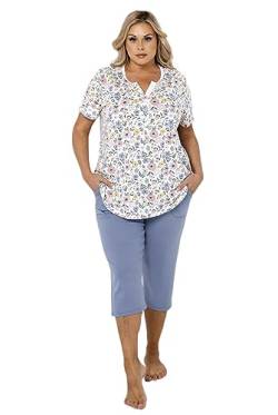 Italian Fashion IF Rosita Damen kurzer Schlafanzug/Pyjama mit Capri aus 100% Baumwolle, blau/weiß mit Blumen, Gr. 3XL von Italian Fashion IF