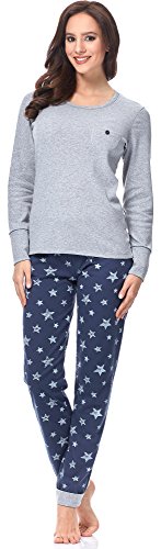 Italian Fashion IF Schlafanzug Damen Pyjama Set Frühling Nachtwäsche Zweiteiliger Hausanzug Langarm 2021 (XL, Melange/Dunkelblau) von Italian Fashion IF