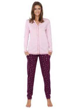 Schlafanzug Damen Pyjama Set - Knopfleiste | Lang Zweiteilige Nachtwäsche Sleepwear Schlafanzughose PJ Set mit Langarm Shirt Hausanzug von Italian Fashion