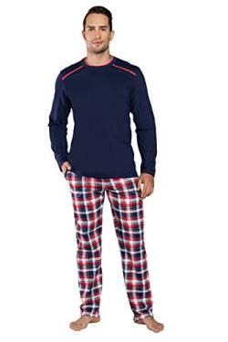 Italian Fashion IF Set Männerpyjama Schlafanzug Zweiteiler Langarm Herrenhausanzug (L, Dunkelblau/kariert) von Italian Fashion IF