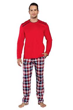 Italian Fashion IF Set Männerpyjama Schlafanzug Zweiteiler Langarm Herrenhausanzug (XL, Rot) von Italian Fashion IF
