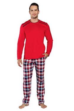 Italian Fashion Set Männerpyjama Schlafanzug Zweiteiler Langarm Herrenhausanzug (XXL, Rot) von Italian Fashion