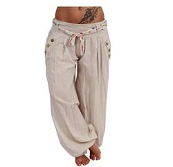 Italy Moda Haremshose Aladinhose Pumphosen Sommerhose Hose Strandhose Blume Gürtel (XS-L, Beige Uni) von Italy Moda