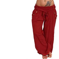 Italy Moda Haremshose Aladinhose Pumphosen Sommerhose Hose Uni/Blume Gürtel XS-L (XS-L, Rot Uni) von Italy Moda