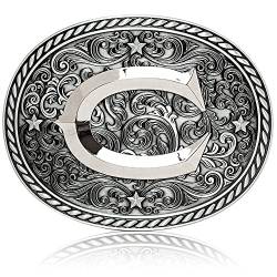 Western Cowboy/Cowgirl Initiale Gürtelschnalle – Silber – große Buchstabenschnallen für Damen und Herren, silber von Itera