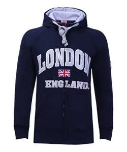 Itzu Herren Kapuzenpullover London England Full Zip Up Top Baumwolle Union Jack Pullover, marineblau, L von Itzu