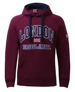 Itzu Herren London England Hoodie Sweatshirt Pullover Kapuze Top Baumwolle Union Jack, kastanienbraun, XXL von Itzu