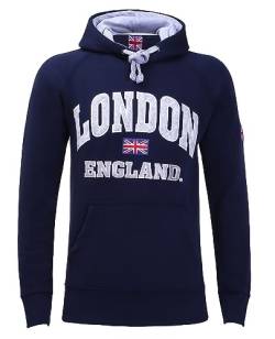 Itzu Herren London England Hoodie Sweatshirt Pullover Kapuze Top Baumwolle Union Jack, navy, XL von Itzu