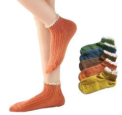 Ivedin | Pack mit 5 Paar Baumwoll-Sneakersocken für Frauen und Mädchen | Einfaches Design mit Spitze | Atmungsaktiv und Spaßig für Zuhause | Einheitsgröße 34-40 EU von Ivedin