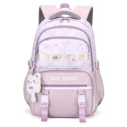 IvyH Kinderrucksack Schulrucksack Mädchen Teenager Rucksack Lässige Daypack Wasserdicht, Schulranzen Mädchen 2-6. klasse mit Großer Kapazität Grundschulen Gymnasien Universität, Lila von IvyH