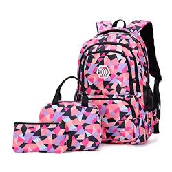 IvyH Schulrucksack Mädchen Teenager, Kinderrucksack mit Lunch-Taschen Bleistift Etui Rucksäcke Jugendliche Jungen 3-In-1 Schulranzen für Schule(Schwarz) von IvyH