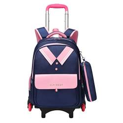 Kinderrucksäcke Schultaschen Trolley, 2020 Trolley Rucksack Grundschule Schulrucksäcke mit 6 Rädern Trolley Wasserdichter Rucksack für Jungen Mädchen Entspannt in die Schule,Reisen(Rosa Blau) von IvyH