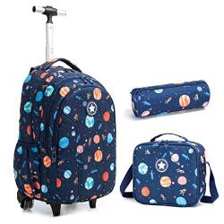 Schulranzen Trolley Rucksack mit Rollen Kinder Grosse Kapazität Schulrucksäcke Beiläufig Schultrolley für Grundschüler 4 Räder(Blau) von IvyH