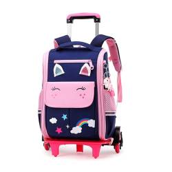 Schulrucksack Mädchen Jungen Teenager Rollen Trolleytasche Schulranzen Schulranzen Mädchen mit Rollen Schultasche Trolley Kinderrucksack Schultasche Laptoptasche 6-12 Jahre Alt, Blau Rosa von IvyH