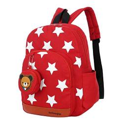 kindergartenrucksack, Kinderrucksack Star Drucken Mit Bär Brieftasche Kinder Rucksack für Rucksack Kindergarten Mädchen Babyrucksack Schultasche 2-6 Jahre Rot von IvyH