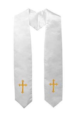 IvyRobes Erwachsene Klerus Chor Gestohlen mit Stickerei Kreuz Traditionell 152cm Unisex Kirche Priester Kostüm Weiß von IvyRobes