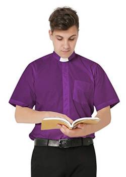 IvyRobes Herren Priesterhemd Pfarrer Kurzarm Priester Klerus Hemd Lila mit Tab Kollar Kragen 43-44 EU (17.5) von IvyRobes