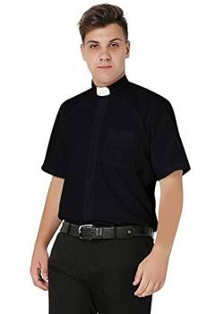 IvyRobes Herren Priesterhemd Pfarrer Kurzarm Priester Klerus Hemd Schwarz mit Tab Kollar Kragen 40-41 EU (16) von IvyRobes