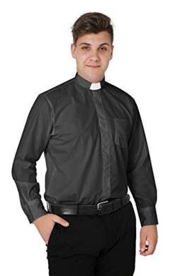 IvyRobes Herren Priesterhemd mit Tab Kollar Kragen Pfarrer Langarm Priester Klerus Hemd Grau 38-39 EU (15) von IvyRobes