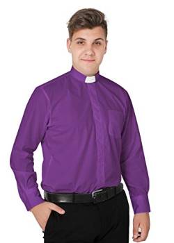 IvyRobes Herren Priesterhemd mit Tab Kollar Kragen Pfarrer Langarm Priester Klerus Hemd Lila 44-45 EU (18) von IvyRobes