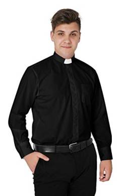 IvyRobes Herren Priesterhemd mit Tab Kollar Kragen Pfarrer Langarm Priester Klerus Hemd Schwarz 41-42 EU (16.5) von IvyRobes