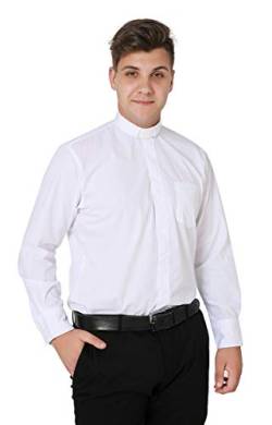 IvyRobes Herren Priesterhemd mit Tab Kollar Kragen Pfarrer Langarm Priester Klerus Hemd Weiß 39-40 EU (15.5) von IvyRobes