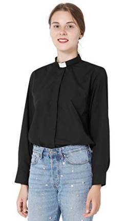 IvyRobes Schwarz Priesterhemd Lange Ärmel Klerus-Shirt für Frauen,Pastor des Kirchenpriesters,Kein Tab-Kragen von IvyRobes
