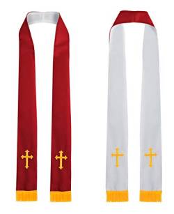 IvyRobes Unisex Erwachsene Reversibel Kirche Klerus Stola mit Goldstickerei Kreuz 229cm Chor Priester Rot Weiß von IvyRobes