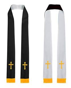 IvyRobes Unisex Erwachsene Reversibel Kirche Klerus Stola mit Goldstickerei Kreuz 229cm Chor Priester Schwarz Weiß von IvyRobes