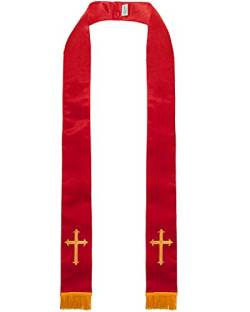 IvyRobes Unisex Erwachsene Satin Kirchenklerus Stola mit Goldstickerei Kreuz Quaste 229cm Kleriker Priester Gestohlen Rot von IvyRobes