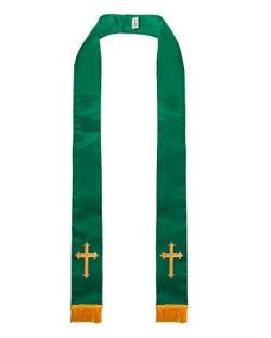 IvyRobes Unisex Erwachsene Satin Kirchenklerus Stola mit Goldstickerei Kreuz Quaste 229cm Kleriker Priester Gestohlen Smaragdgrün von IvyRobes