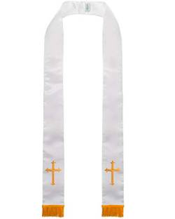 IvyRobes Unisex Erwachsene Satin Kirchenklerus Stola mit Goldstickerei Kreuz Quaste 229cm Kleriker Priester Gestohlen Weiß von IvyRobes