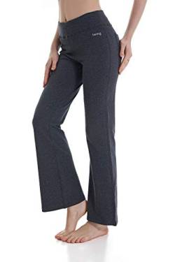 Iwing Damen Bootcut Hohe Taille Yogahose Regular/Tall/Petite Bootleg Flared Workout Baumwolle Pants Bauchkontrolle, Hanfgrau, Groß von Iwing