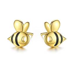 Ohrringe, echtes 925er-Sterlingsilber, Honigbienen-Ohrring for Damen, Ohrstecker, goldfarben, niedliches Tier, cooler Schmuck, Geschenk von IxapA