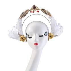 Ixkbiced Haarband Kreis Haarreifen mit Strass Feder Göttin Kopfschmuck Stirnband Tiaras für Halloween Kostüm Haarreifen für Frauen von Ixkbiced