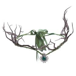 Elf Kopfbedeckung Simuliertes Baumzweiste Feen -Stirnband mit Anhänger und Bändern Forest Fairy Kostüm Feen -Kopfstück für Frauen Mädchen Weihnachten Halloween Cosplay Green Stirnbänder von Ixppidxi