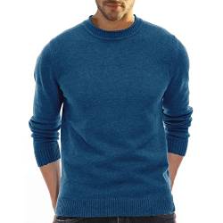 Herren Pullover Rundhalsausschnitt Vintage Slim Sweatshirt für Herren Klassischer Pullover Sweater, blau, XXL von IyMoo