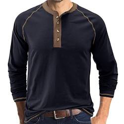 Henley-Langarm-T-Shirt für Herren, lässig, einfarbig, navy, XL von IyMoo