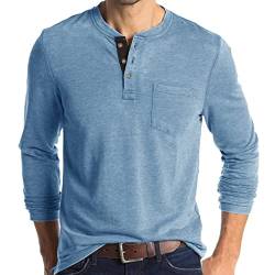 Herren-T-Shirt, modisch, lässig, kurzärmelig, Henley-T-Shirt, Tops, blau, M von IyMoo