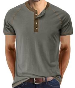 Herren T-Shirt Baumwolle Henley Shirts Casual Fashion T Shirts, Dunkelgrau1, L von IyMoo