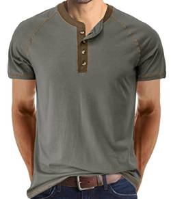 Herren T-Shirt Baumwolle Henley Shirts Casual Fashion T Shirts, Dunkelgrau1, XL von IyMoo