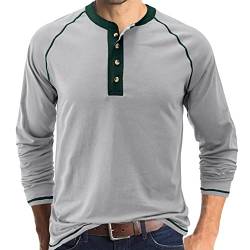 Herren T-Shirt Baumwolle Henley Shirts Casual Fashion T Shirts, grau, XL von IyMoo