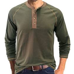 Herren T-Shirt Baumwolle Henley Shirts Casual Fashion T Shirts, grün, XL von IyMoo