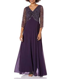 J Kara Damen Petite 3/4 Sleeve V-Neck Beaded Top Long Gown Kleid für besondere Anlässe, Pflaumen/Quecksilber, 40 Zierlich von J Kara